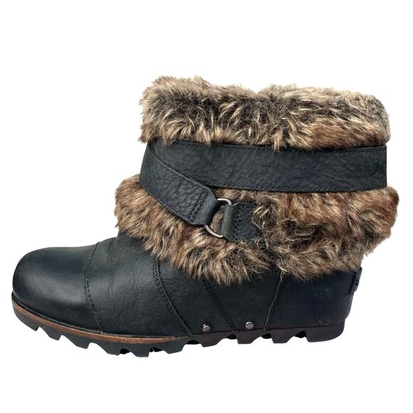 Sorel Women’s Joan Of Arctic Brown Leather Wedge Ankle Boots Size US 7 - Picture 3 of 10